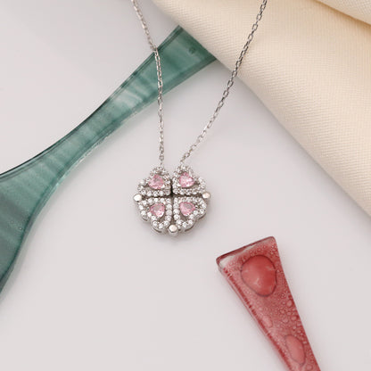 925 Ayar Gümüş Pembe Taşlı Yonca Kolye